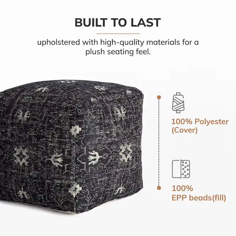Pouf ottoman repose-pieds carré fait main noir et blanc 20x20x20