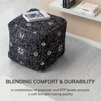 Pouf ottoman repose-pieds carré fait main noir et blanc 20x20x20