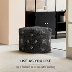 Pouf ottoman repose-pieds carré fait main noir et blanc 20x20x20