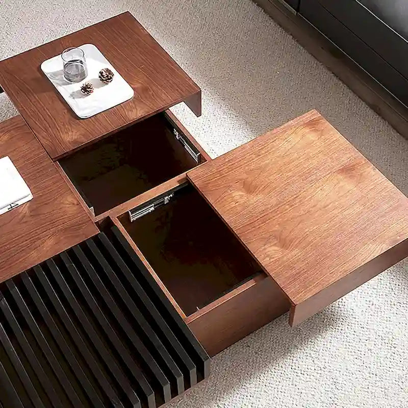 Table Basse Carrée Noyer Style Mid-Century Modern pour Salon