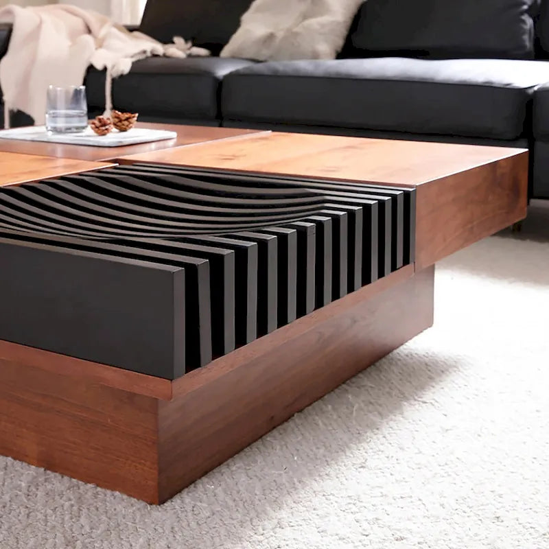 Table Basse Carrée Noyer Style Mid-Century Modern pour Salon