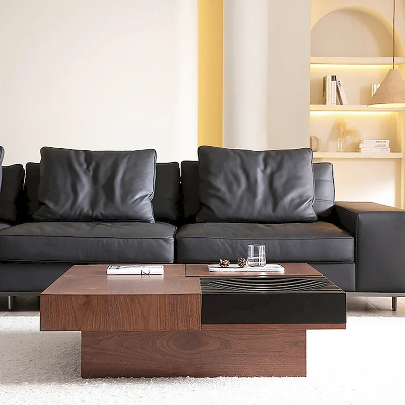 Table Basse Carrée Noyer Style Mid-Century Modern pour Salon