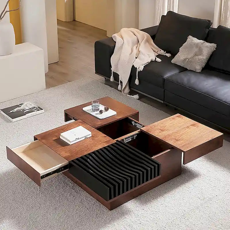 Table Basse Carrée Noyer Style Mid-Century Modern pour Salon