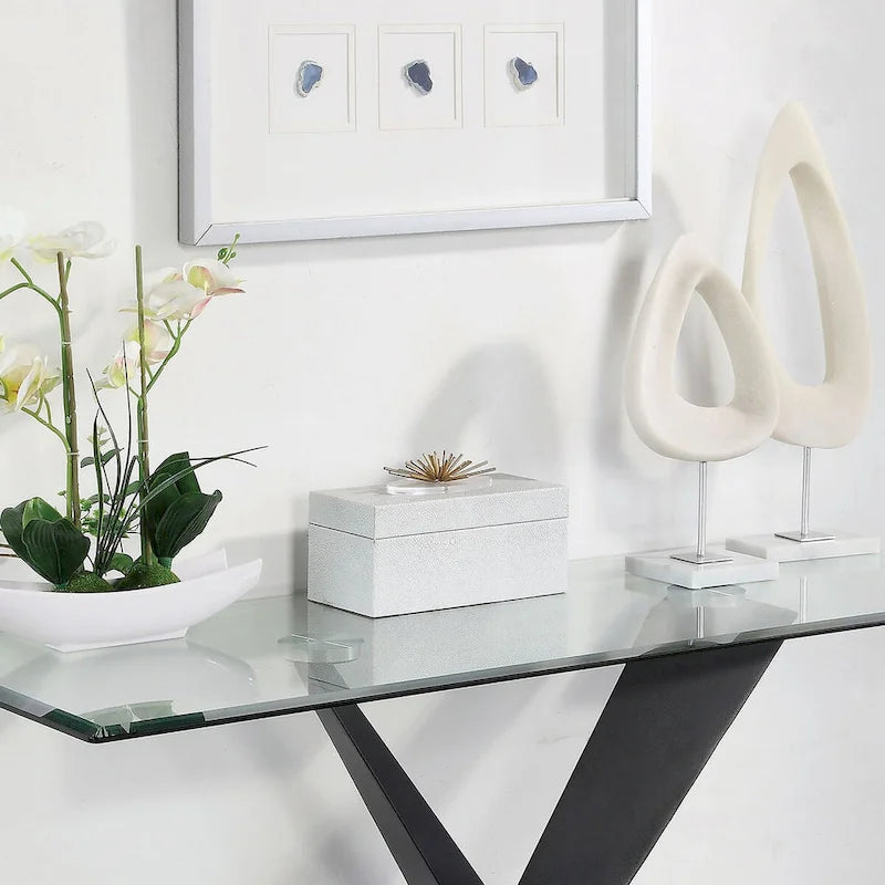 Console en verre avec piètement en X noir