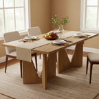 Tarro 84 Rectangular Light Brown Wood w/ Geometrical Base Dining Table - 84.0L x 42.0W x 30.0H