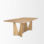 Table à manger rectangulaire en bois brun clair avec base géométrique de 213,4 cm de long x 106,7 cm de large x 76,2 cm de haut