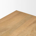 Table à manger rectangulaire en bois brun clair avec base géométrique de 213,4 cm de long x 106,7 cm de large x 76,2 cm de haut