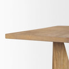 Table à manger rectangulaire en bois brun clair avec base géométrique de 213,4 cm de long x 106,7 cm de large x 76,2 cm de haut