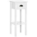 Table d'appoint à 2 niveaux avec tiroir, Table de bout étroite avec étagère inférieure, pour salon ou chambre à coucher, Blanc