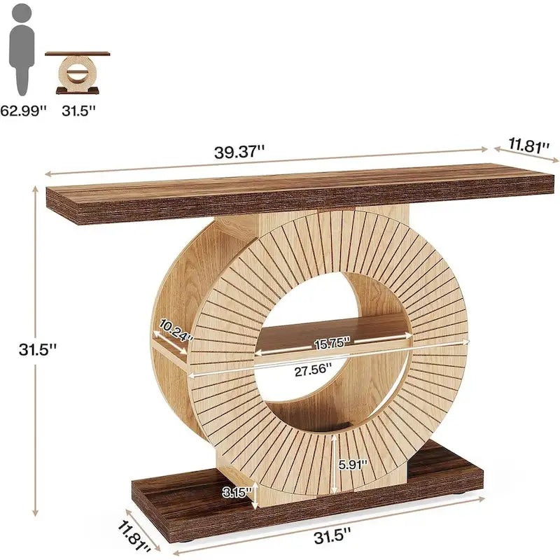 Console de ferme en bois avec étagères de rangement pour salon
