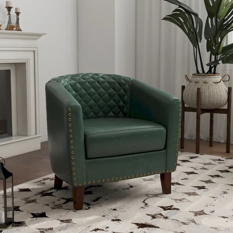 Fauteuil rond en cuir PU avec clous décoratifs