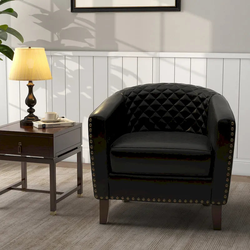 Fauteuil rond en cuir PU avec clous décoratifs